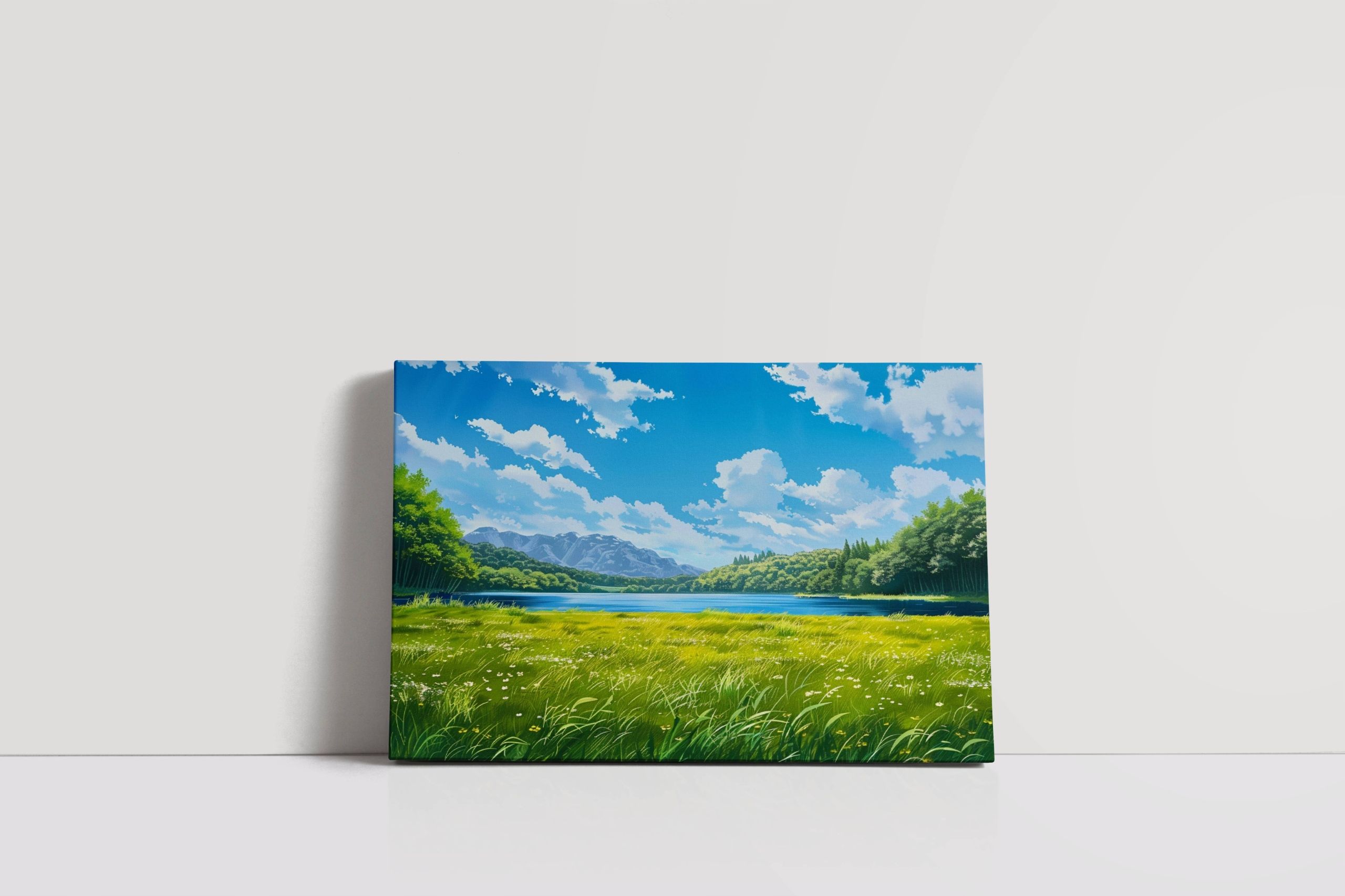 Obraz na płótnie "Łąka nad Jeziorem", 80x60 cm - Naturalne Piękno