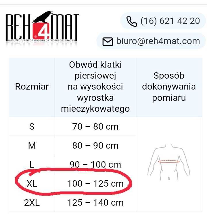 Orteza kręgosłupa piersiowego Reh4Mat XL