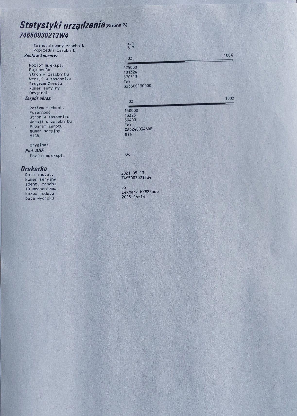Lexmark MX822ade drukarka wielofunkcyjna, skan z szybkością 150 stron