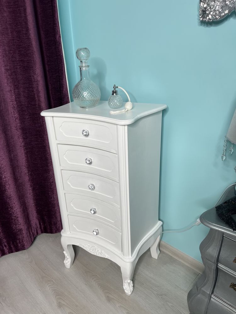 Komoda stylizowana glamour Ludwik biała shabby chic prowansalska