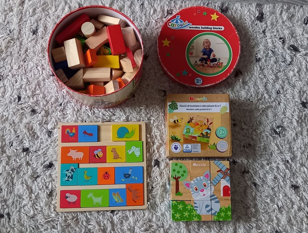 Zestaw Drewniane zabawki układanka puzzle klocki Montessori