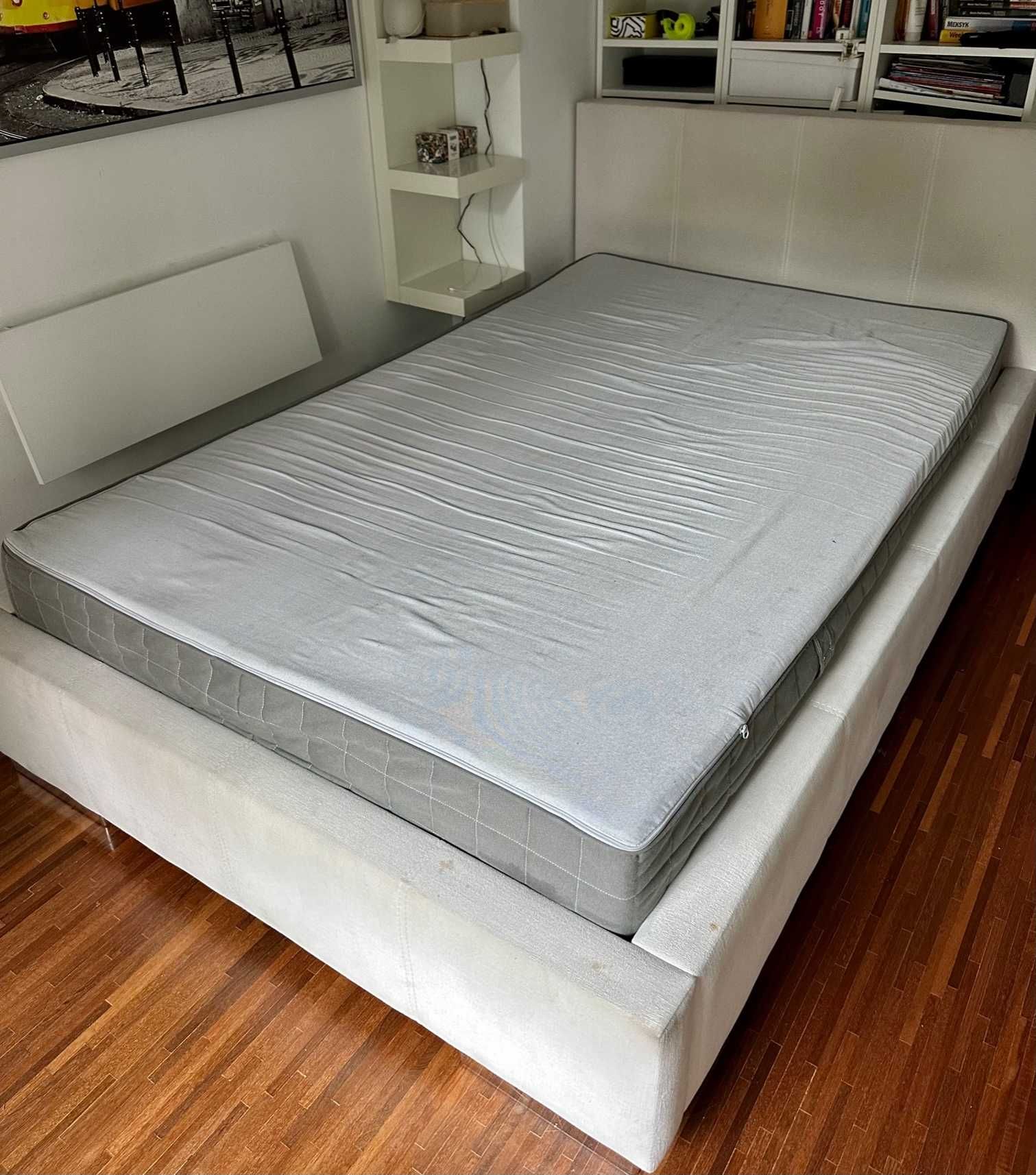 Łóżko 2-os tapicerowane z pojemnikiem na pościel plus materac PROMO