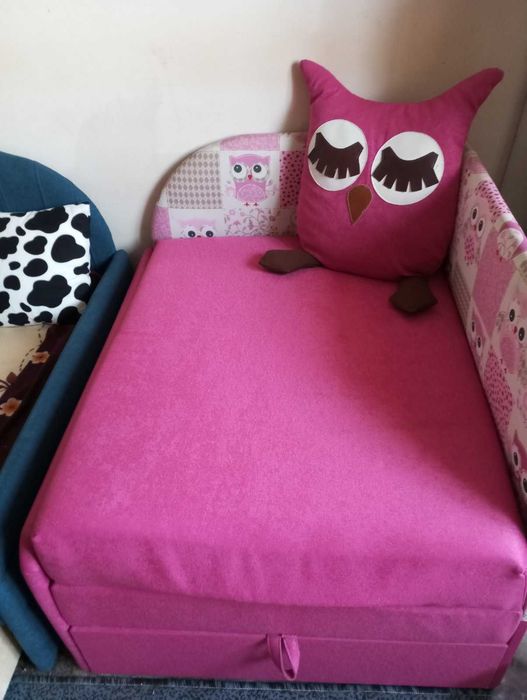 Дитячий диван ліжко софа Сова рожевий з відділом для білизни
