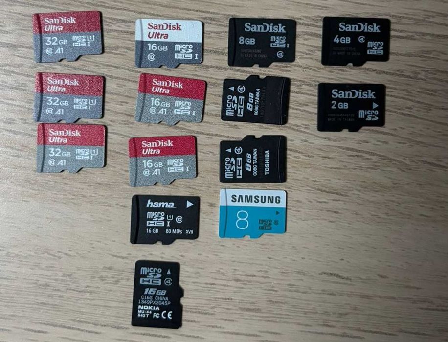 karty microSD 32gb 16gb 8gb - 14 szt. + 10 adapterów