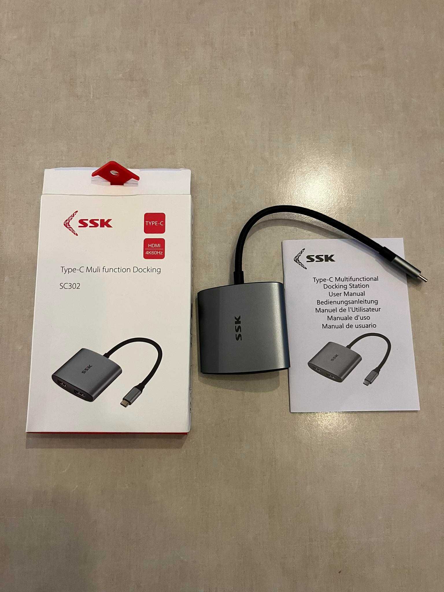 Adapter SSK USB C 2x HDMI 4K/60 Hz 100W 4w1 HUB