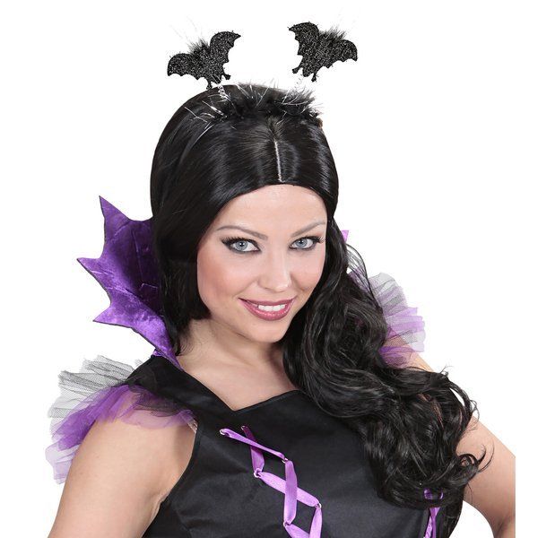 Opaska do Włosów z Futerkiem Nietoperzami Przebranie Halloween Czarna