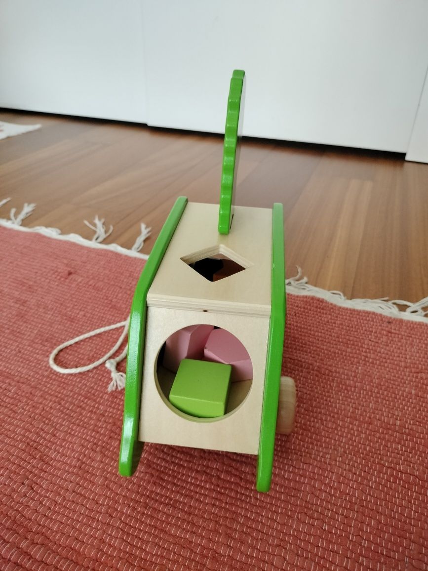 Carrinho dinossauro com peças puzzle de encaixe • brinquedo de madeir
