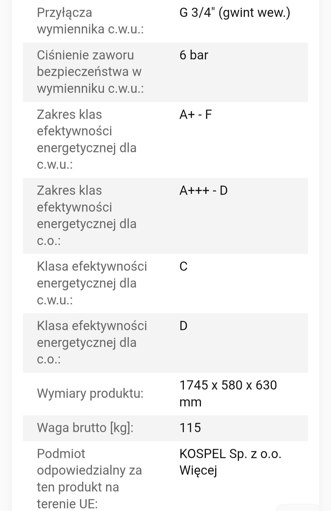 Kocioł dwufunkcyjny Kospel elektryczny