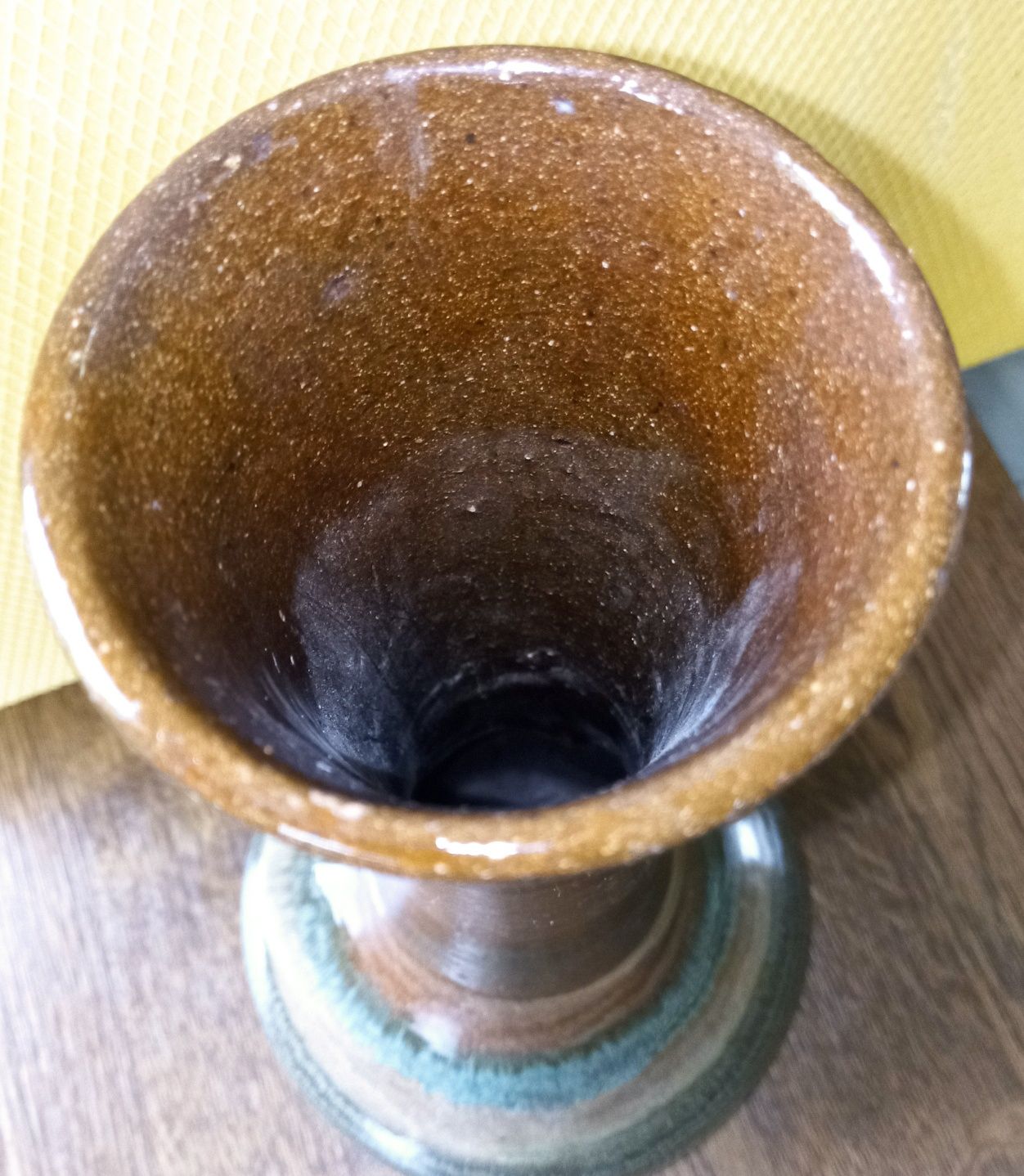 Unikatowy wazon ozdobny PRL Porcelit brązowo-turkusowy Retro Vintage