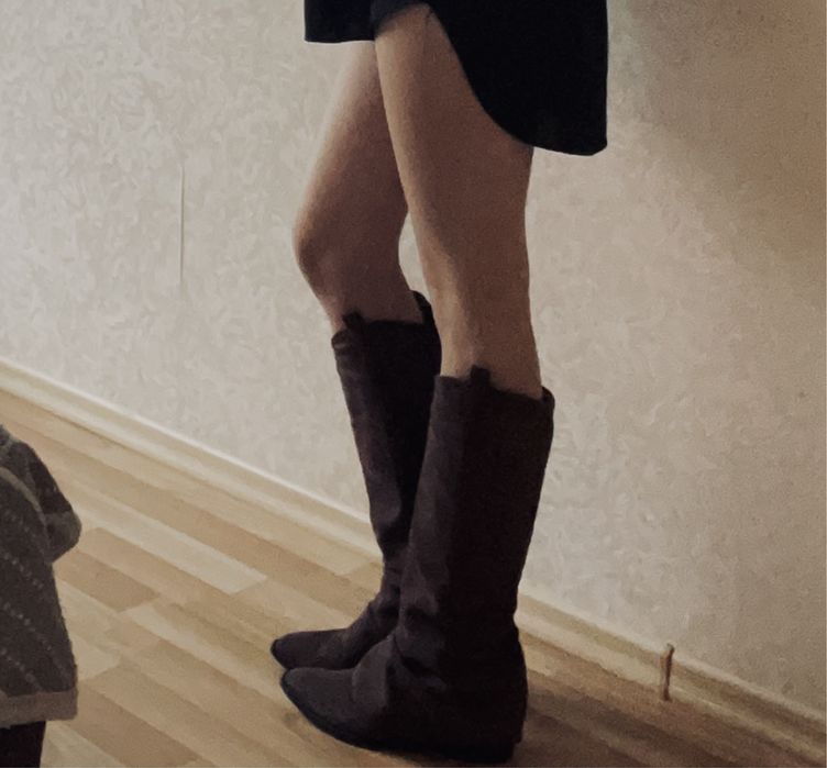 сапоги замш, коричневі 37