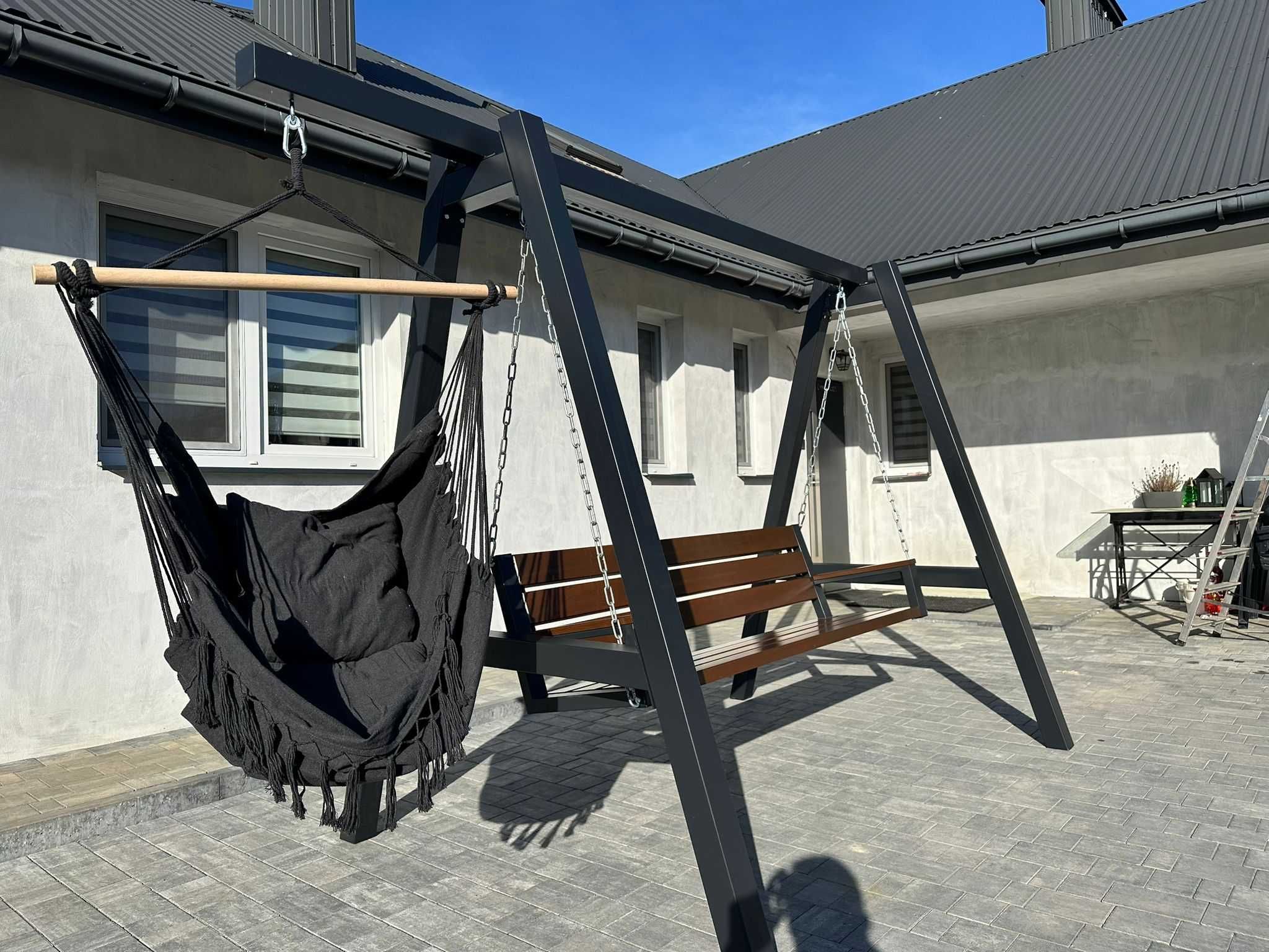 Huśtawka Ogrodowa drewniana metalowa LOFT PREMIUM kokon