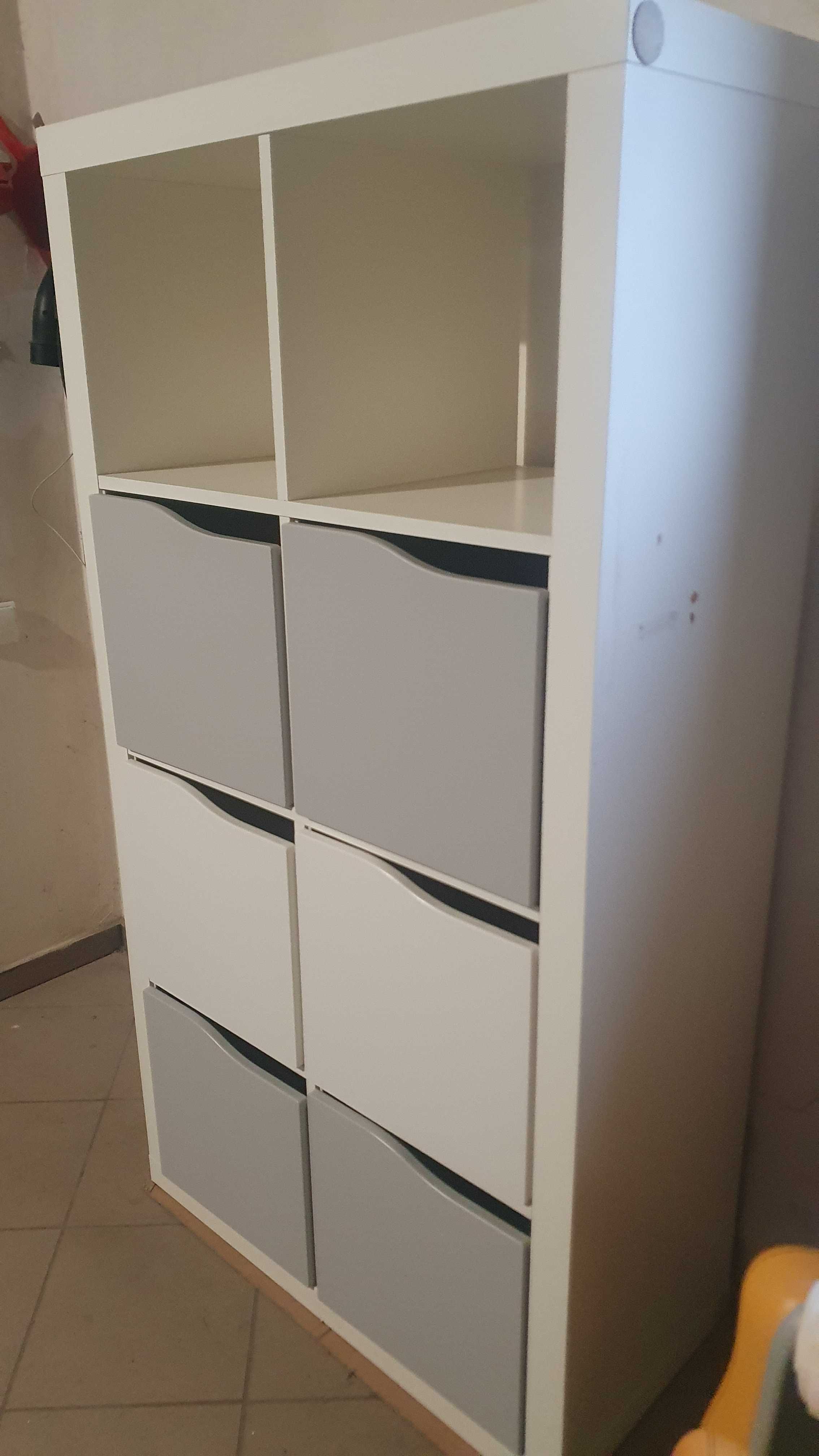 Regał szafka IKEA KALLAX 4x2  z 6 wkładami z drzwiczkami popiel/biel