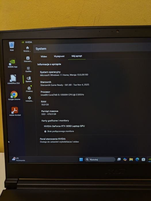 Laptop MSI do GIER i5-10Gen, RTX 3050 4GB, 16GB DDR4 NOWA BATERIA!
