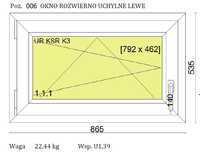 Okno PCV kol. biały wymiar szer. 865 x wys. 535 - RU