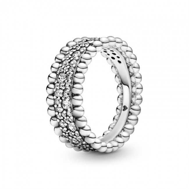 Anel Beaded Pavé Band Pandora em Prata de Lei 925 Novos