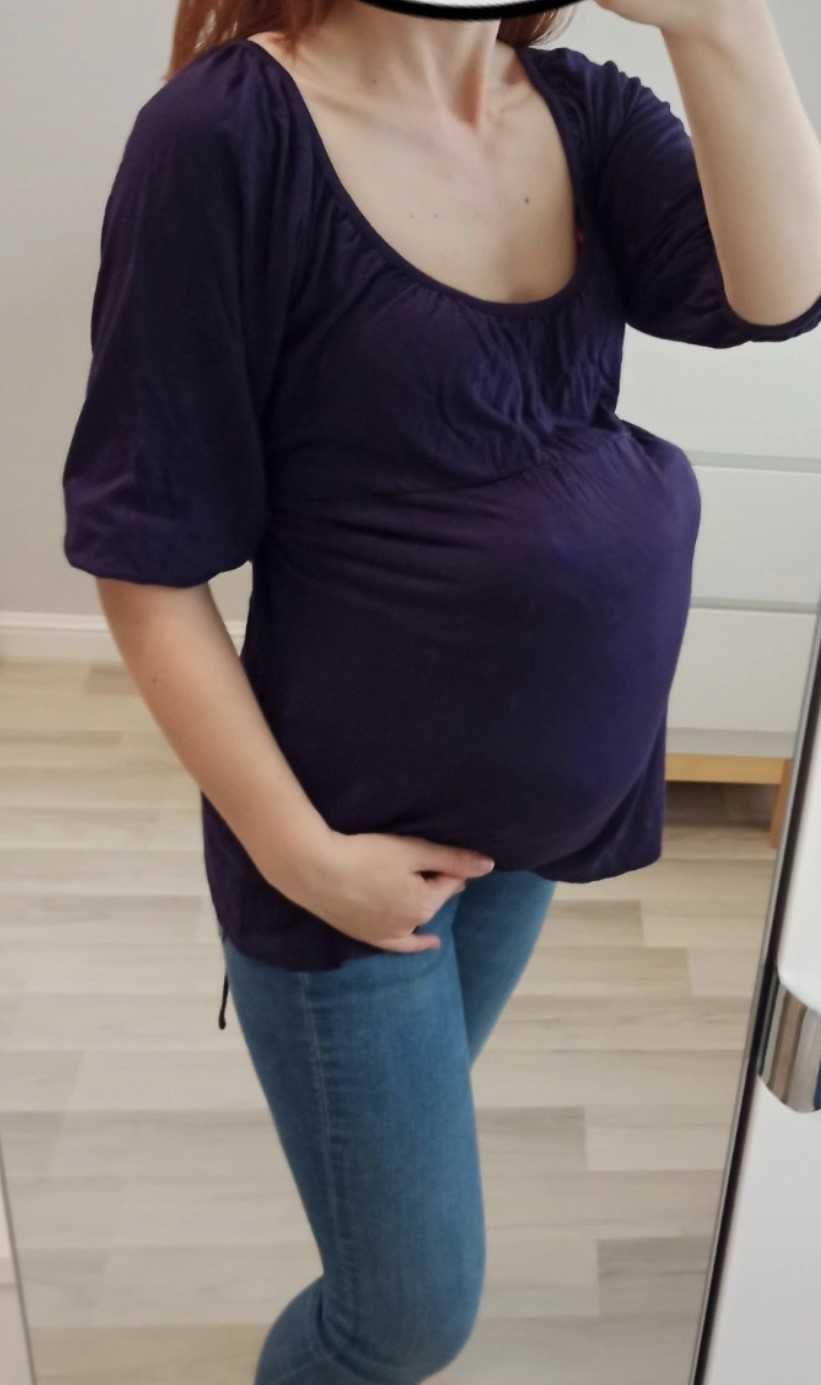 Fioletowa bluzka ciążowa z bufkami przy mankietach S 36 h&m mama
