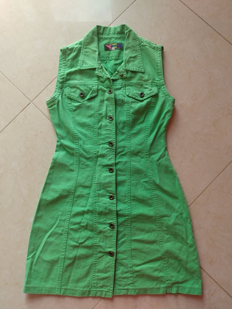 Sukienka jeansowa dopasowana zielona 36-38 JAK NOWA