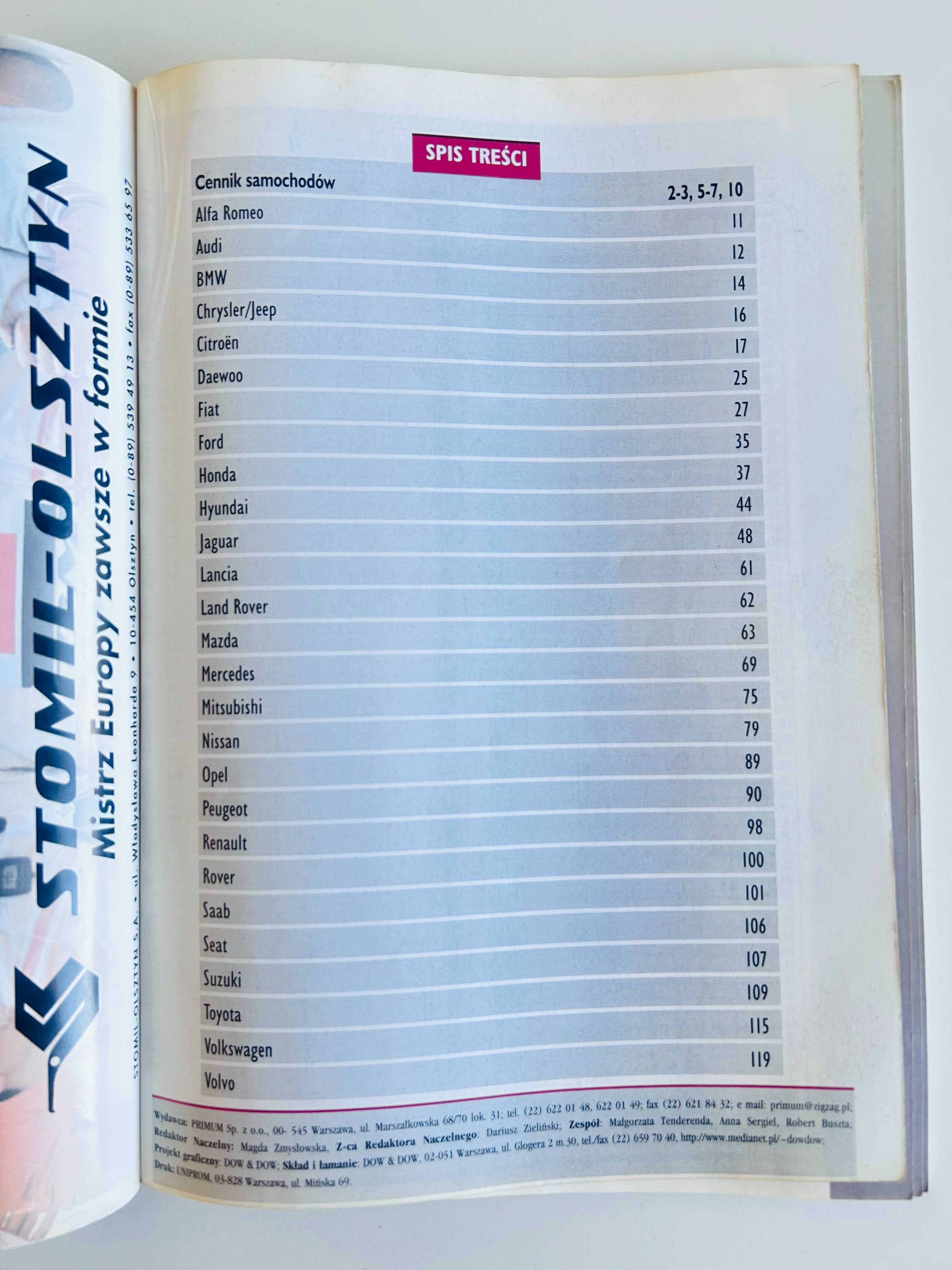 Katalog samochodów importowanych i krajowych 1999r / Kontyngent 1999 r