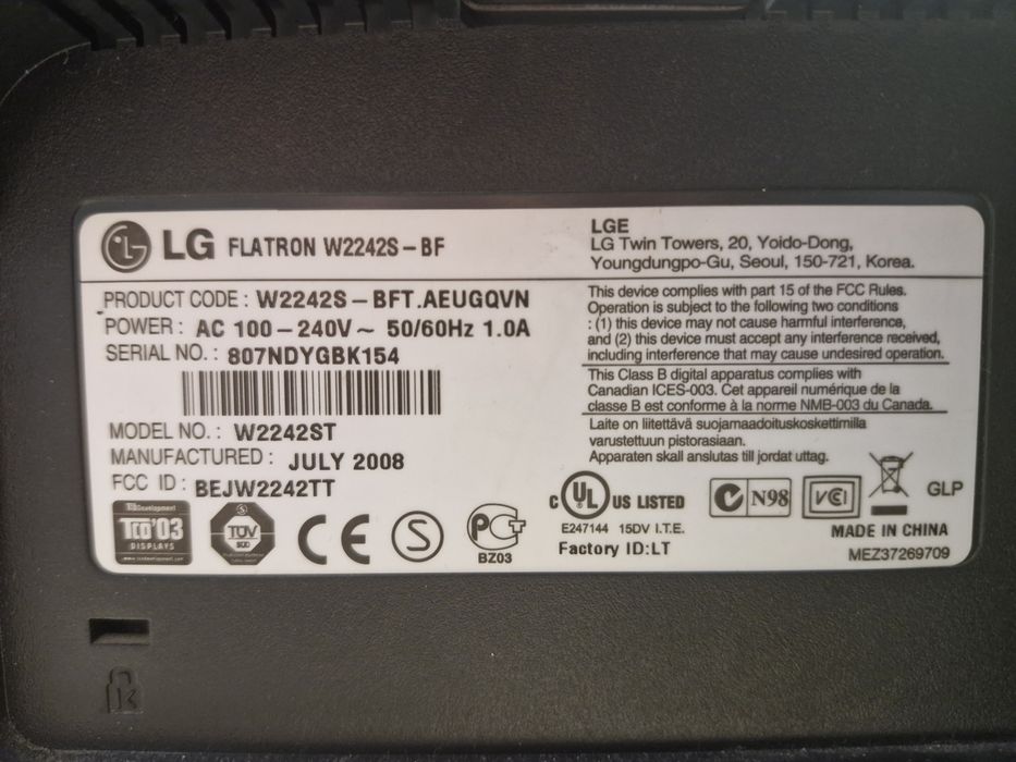 Monitor LG FLATRON W2242W 22" 1680×1050 VGA