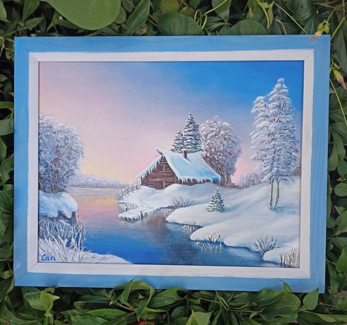 Зимний пейзаж,картина маслом 35*45,интерьер,декор,подарок