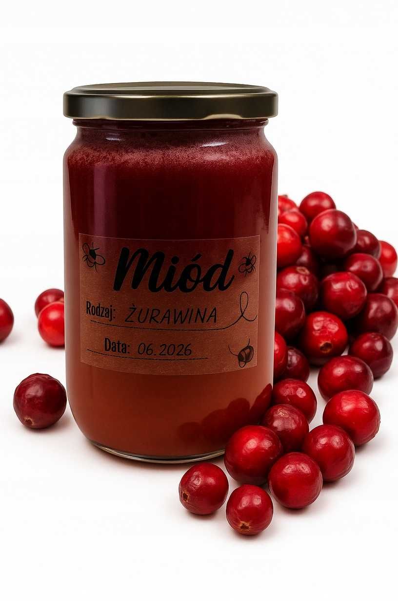 NATURALNY Miód wielokwiatowy z Żurawiną DUŻY SŁOIK 950g