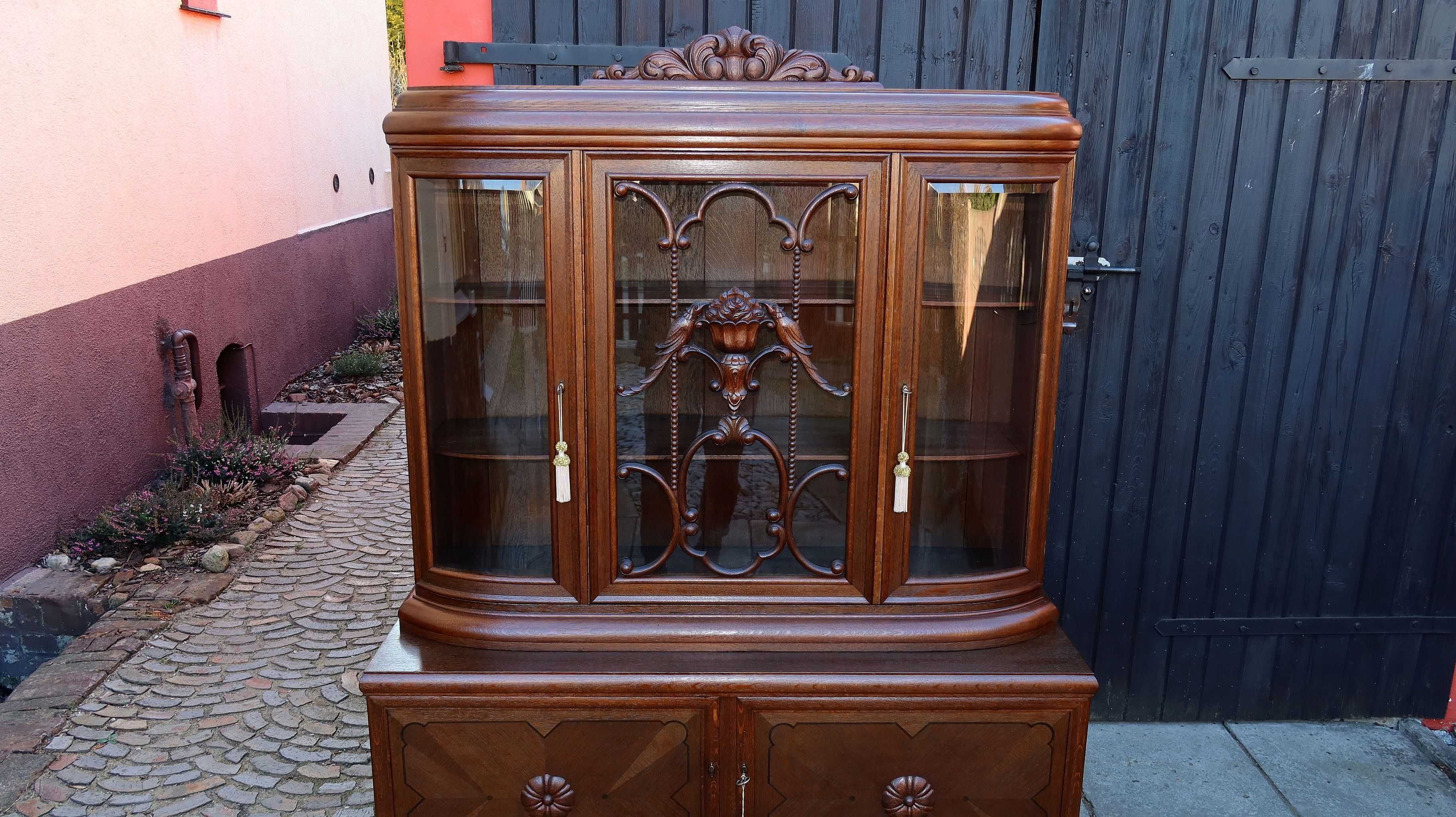 Fascynująca Unikatowa dębowa Witryna 1920 r. Antyk po renowacji