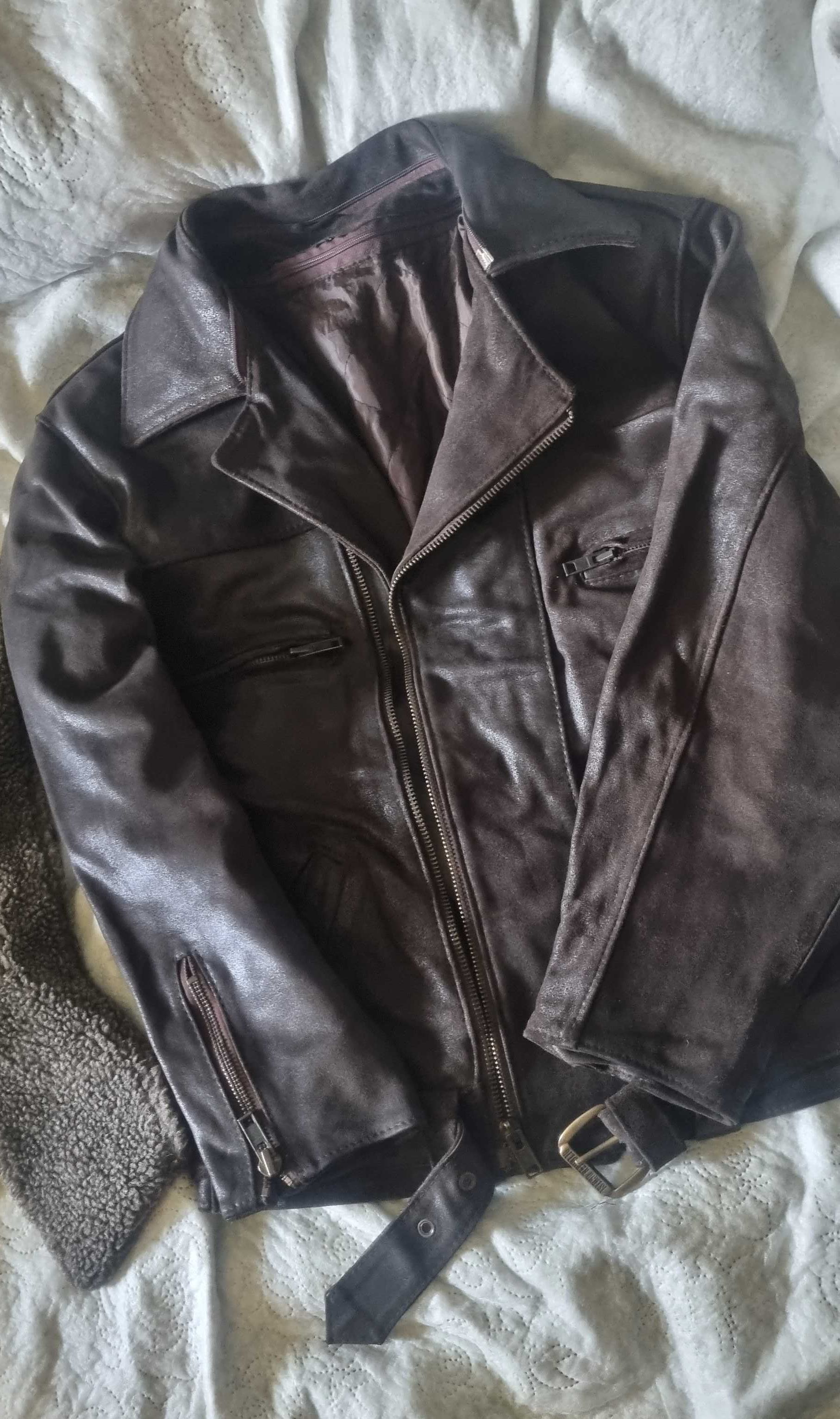 Skórzana kurtka męska ramoneska biker podpinka i kołnierz