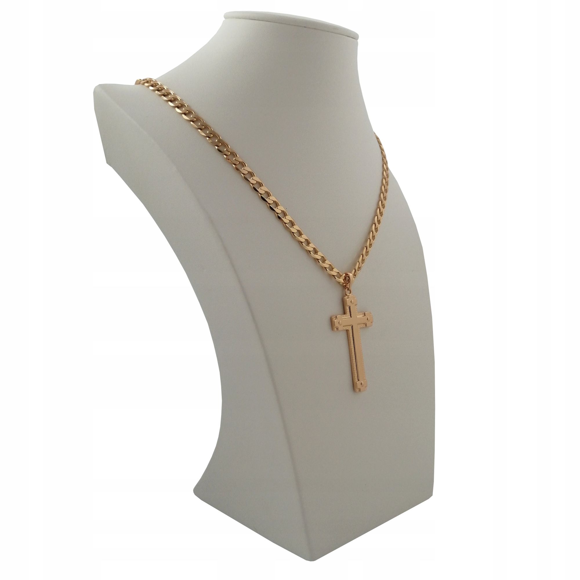 Złoty Łańcuszek Pancerka+krzyż 50cm 18k