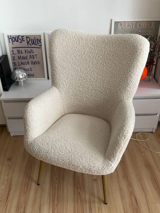 Nowoczesny fotel/krzesło w stylu boho, biale JYSK