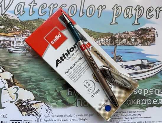 Ручка масляная -  Цвет синий красный