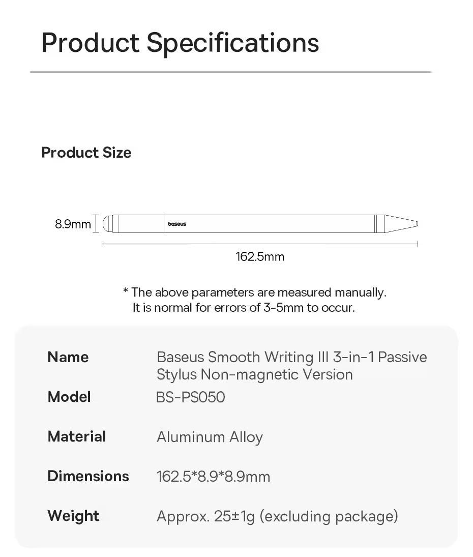 Stylus Baseus smooth writing 3 w 1 Rysik iPhone iPad non-magnetic