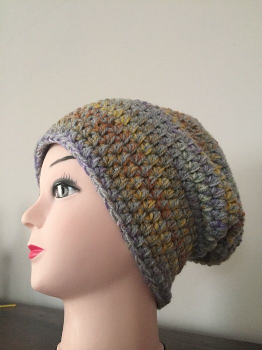 Czapka handmade beanie - szarość, brązy, melanż, szydełko