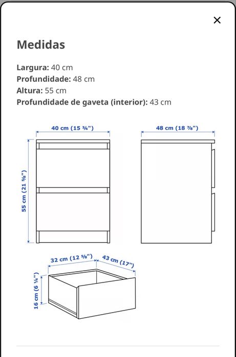 Mesas de cabeceira e camiseiro IKEA MALM