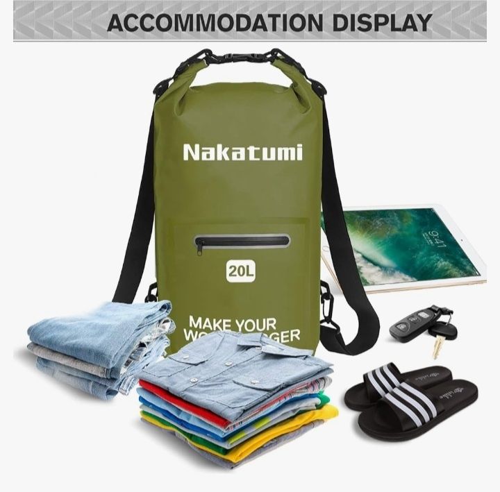 NAKATUMI Dry Bag 10L 20L, wodoodporny plecak, suchy worek