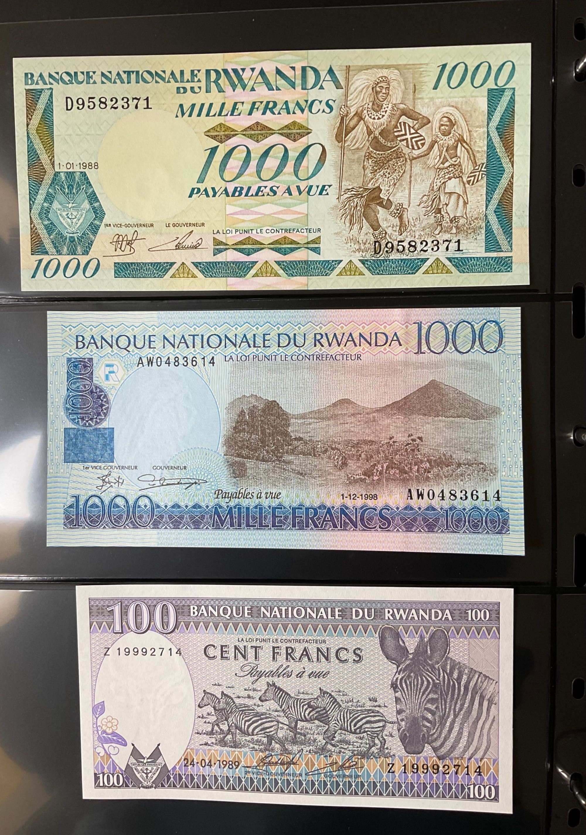 Notas novas colecção Francos Ruanda *Não circulada*