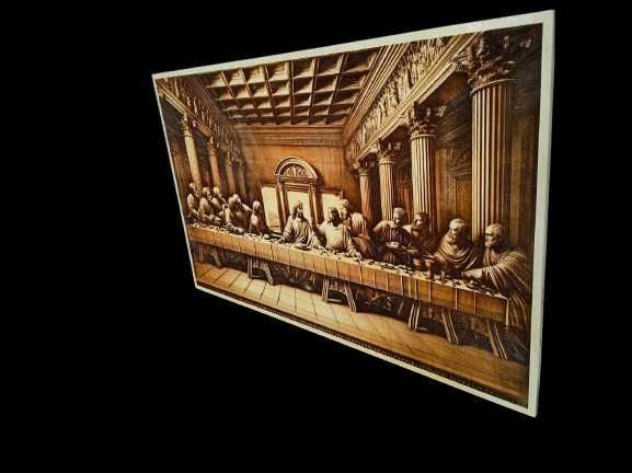 Ostatnia Wieczerza obraz wypalany na drewnie 3d iluzja pirografia