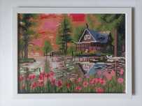 Haft diamentowy gotowy obrazek 40x30 cm domek nad jeziorem