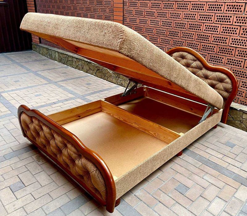 Розкішне 2-сп. ліжко + підйомний мех-м + ящик, інкрустація -ДЕРЕВО