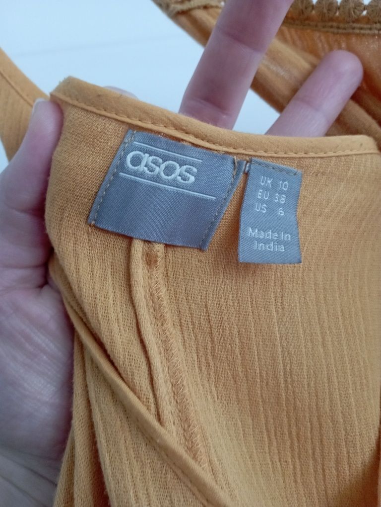 Asos żółta/muszdardowa długa sukienka damska rozmiar S