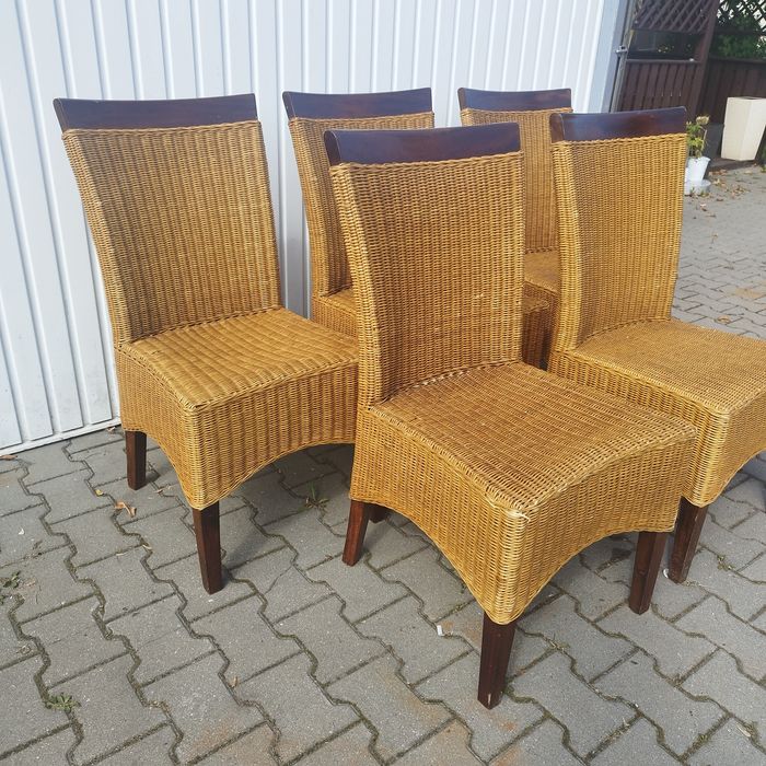 Zestaw krzeseł 5 szt rattan i drewno
