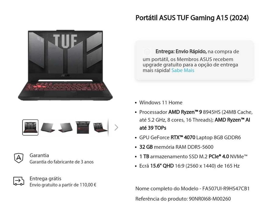 Portátil ASUS TUF Gaming A15