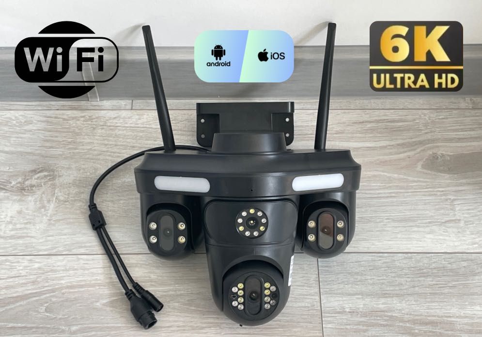 Wi-Fi IP камера видеонаблюдения 15МП 6K с тремя объективами, O-Kam Pro
