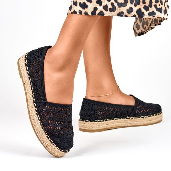 Koronkowe Czarne Espadryle Damskie