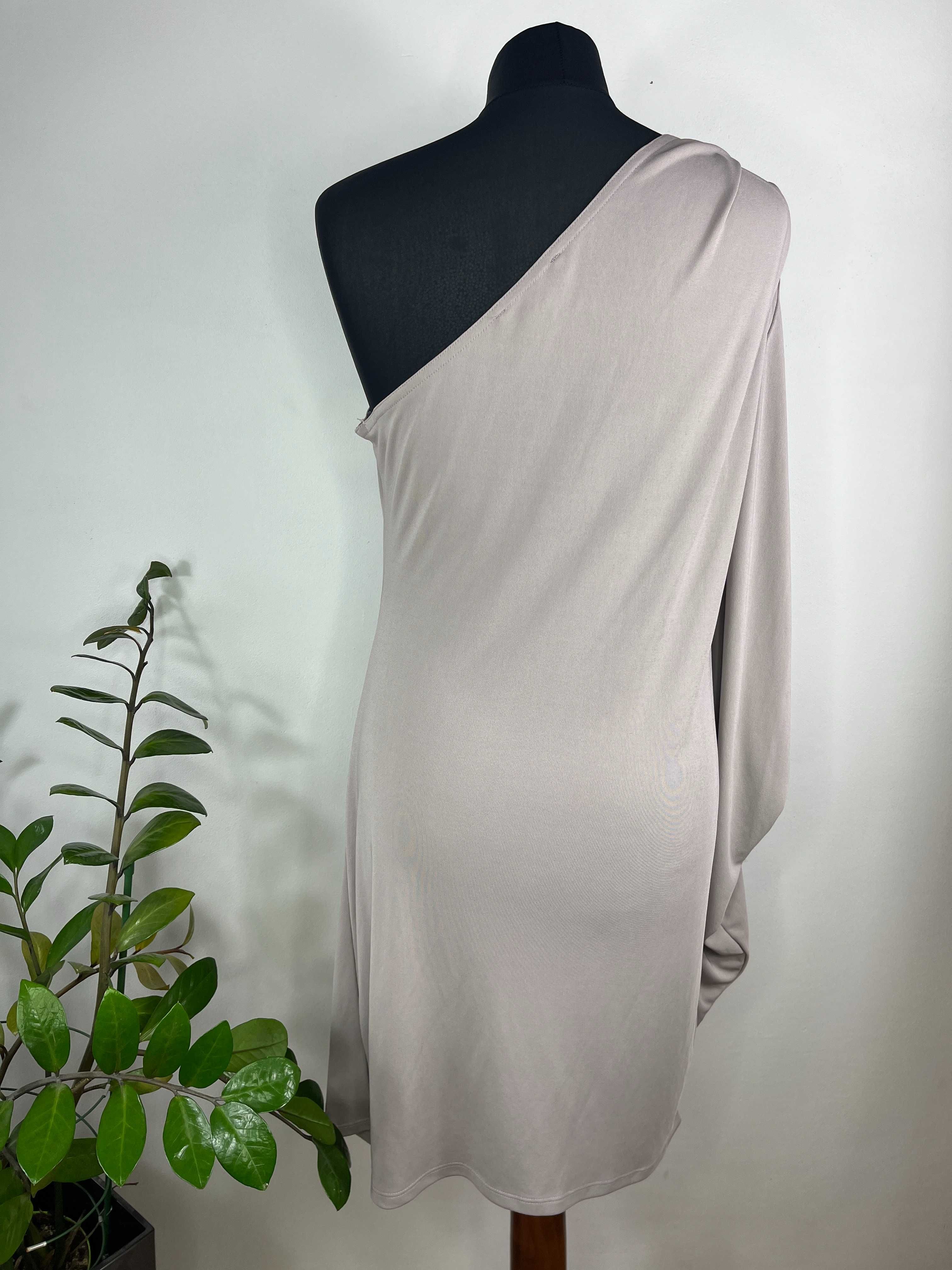 Beżowa szara sukienka na jedno ramię Asos rozmiar L/XL