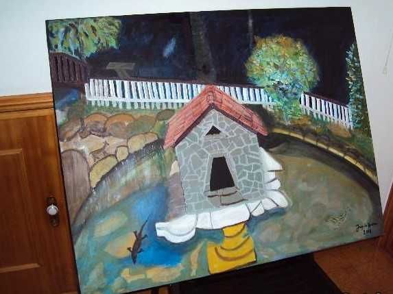 Tela pintada à mão. Dimensão da tela 0,78cm altura X 0,92cm largura