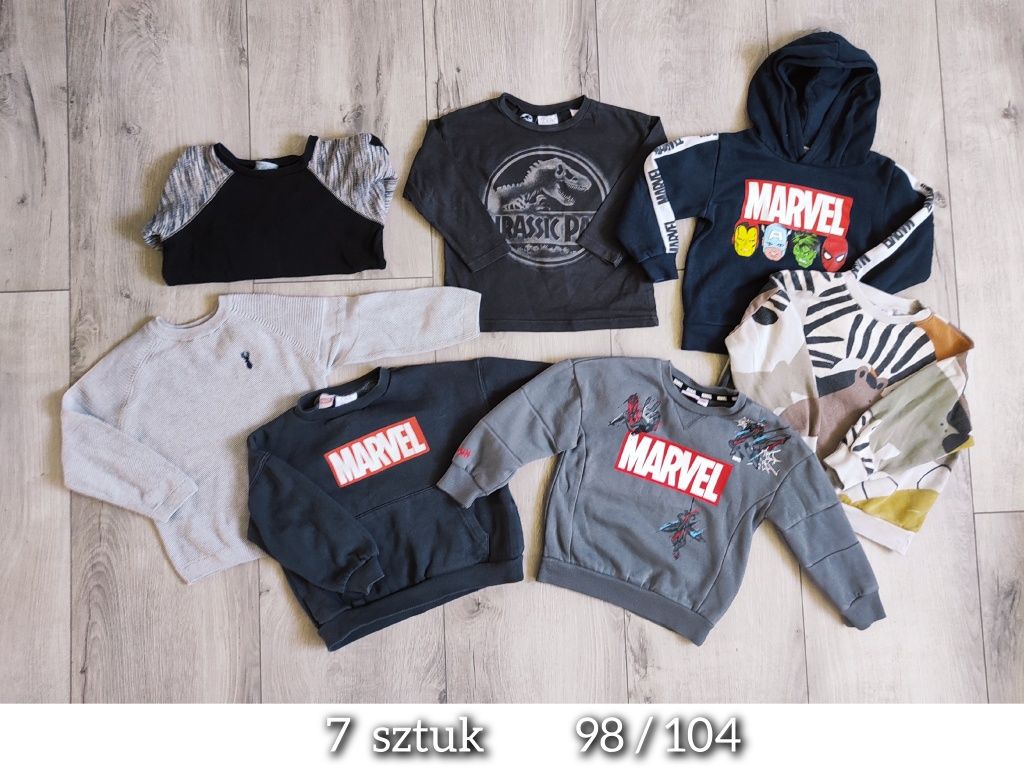 7 sztuk bluza / sweter / koszulka 98/104 Zara / Marvel / Next / H&M...