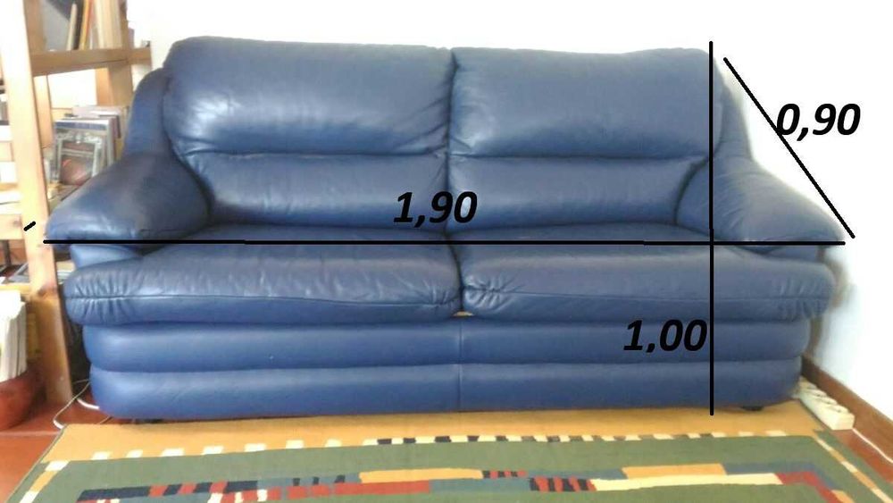 Sofá-cama em pele genuína - 3 lugares