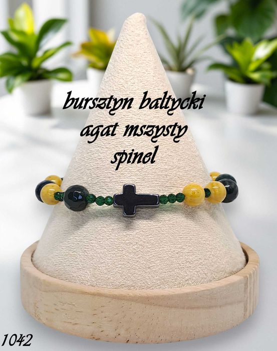 Bransoletka dziesiątka różańca BURSZTYN bałtycki, AGAT MSZYSTY #1042