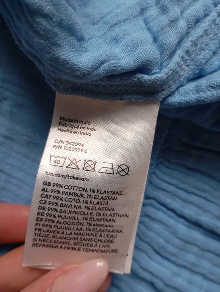 H&M 8-9lat muślinowa naturalna niebieska sukienka trapezowa