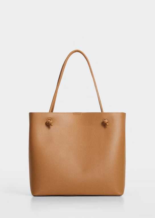 MANGO Torba torebka z węzłami beżowa brązowa duża shopper magnes
